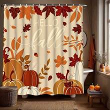 1/4pcs Autumn Harvest Maple Leaf & Pumpkin Shower Curtain Set, With 12 Hooks, Waterproof Polyester Bathroom Curtain, Privacy Screen, Thickened, Durable Quick-Dry, 180*180cm Size, Halloween Thanksgiving Autumn Harvest Bathroom Decor - A - View 8