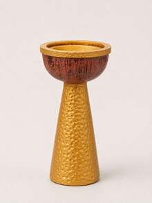 1 Piece Classic Tall Column Candle Holder, Handcrafted Textured Candlestick Ornament For Indoor Home Party Holiday Arrangement - Gold Pedestal Candle Holder - View 9