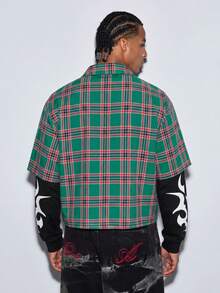 Modcrash Men's Plaid Letter Print Casual Versatile Daily Wear Shirt - Multicolor - View 2