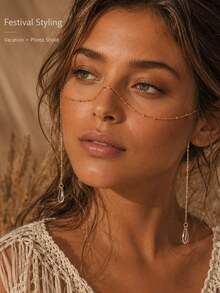 1pc Exquisite Crystal Teardrop Face Chain, Bohemian Tassel Nose Bridge Chain Jewelry, Women's Minimalist Masquerade Costume Accessory - Multicolor - View 6