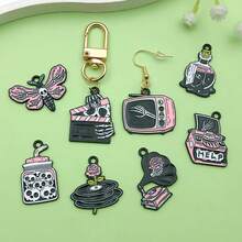 2/8pcs Black Gothic Enamel Charms Alloy Skeleton Moth Record Player Skull Pendant For DIY Halloween Bracelet Necklace Earring Jewelry Making Findings - Black - View 6