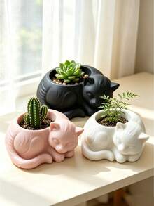 3D Printed Cute Sleeping Cat Shaped Planter, Creative Animal Succulent Pot Container, Balcony Window Sill Decor Art Flower Pot Ornament - A - View 2