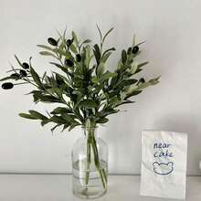 Single Stem Artificial Olive Branch, Green Plant Stem, Olive Leaves, Artificial Fruit, Silk Plant, Artificial Olive Branch Green Plant Stem, Vase Decoration, Home Decor, Indoor Artificial Greenery, Wedding Bouquet, Archway 1/3/5pcs - Olive Green - View 1