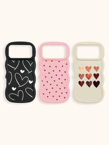 3pcs Assorted Heart Design Soft Silicone Phone Cases, Dopamine Themed In Black, White, Pink, Compatible With IPhone 17 / 17 Air / 17 Pro / 17 Pro Max, Compatible With IPhone 11, 13, 14, 15, 16 And Compatible With Galaxy Phones,International Version, Not The Domestic Version - Multicolor - View 67