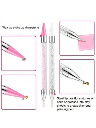 4pcs Diamond Painting Tools - Self-Adhesive Diamond Pen, Dual-Head Rhinestone Gem Crystal Earring Picker Wax Pen, Nail Art Dotting Pen, Suitable For 5D DIY Painting, Cross Stitch, Nail Art Accessories, Crystal Bead Handle Nail Art DIY Decoration Tools (1/2/3/4pcs) Available