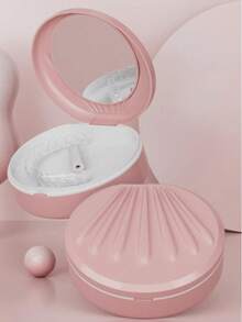1pc Portable Denture Storage Box With Mirror, Double Layer Plastic Material, Suitable For Invisible Braces, Dentures, Orthodontic Retainers, Denture Soaking Box, Retainers, Convenient For Travel Cleaning, Includes Cleaning Brush - Multicolor - View 5