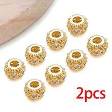 2pcs 18K Gold-Plated Cubic Zirconia Spacer Beads Rhinestone Round Flat Heart Twist Metal Spacers For DIY Bracelet Necklace Jewelry Making Findings - Gold - View 29