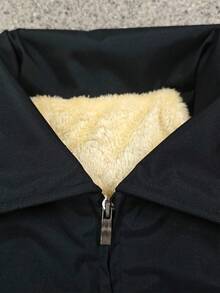 Men's Winter Casual Fashion Solid Color Minimalist Turn Collar Thermal Lined Warm Jacket - Black - View 6