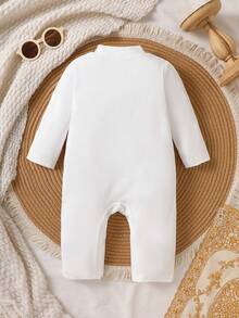 Infant Arabic Style Faux Vest Jumpsuit, Long Sleeve Crawler, Middle Eastern Festival Full Moon Outing Photo Outfit - White - View 2