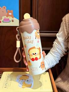 600ML 304 Stainless Steel Insulated Tumbler, Cute Ice Cream Design, Multiple Colors Available, With Portable Hanging Strap, Leak-Proof Flip Lid, Suitable For Girls, Students, Outdoor - Multicolor - View 8