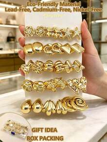 Betykuku 6/9/12/15 Pairs Gold European & American Fashion Stud Earrings Set For Women & Girls, Daily Casual Party Jewelry Gift - Gold Earring Set - View 13