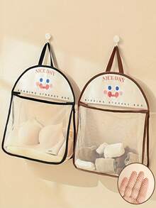 1/2pcs Brown Polyester Fiber Underwear Storage Box, Wall-Mounted Hanging Storage Net Bag With Hooks, For Socks And Miscellaneous Items, Multi-Functional Closet Space-Saving Bag, Clothing Storage Box - Multicolor - View 2