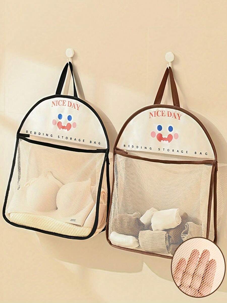 1/2pcs Brown Polyester Fiber Underwear Storage Box, Wall-Mounted Hanging Storage Net Bag With Hooks, For Socks And Miscellaneous Items, Multi-Functional Closet Space-Saving Bag, Clothing Storage Box
