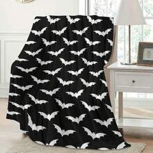 1 Stück weiche & bequeme Fledermaus moderne Flanelldecke - Halloween-Stil Polyester Nickerchen Decke - Digitaldruck Handwerk, geeignet für Sofa, Bett, Reisen, Büro Heimdekoration - Verschiedenfarbig - Übersicht 10