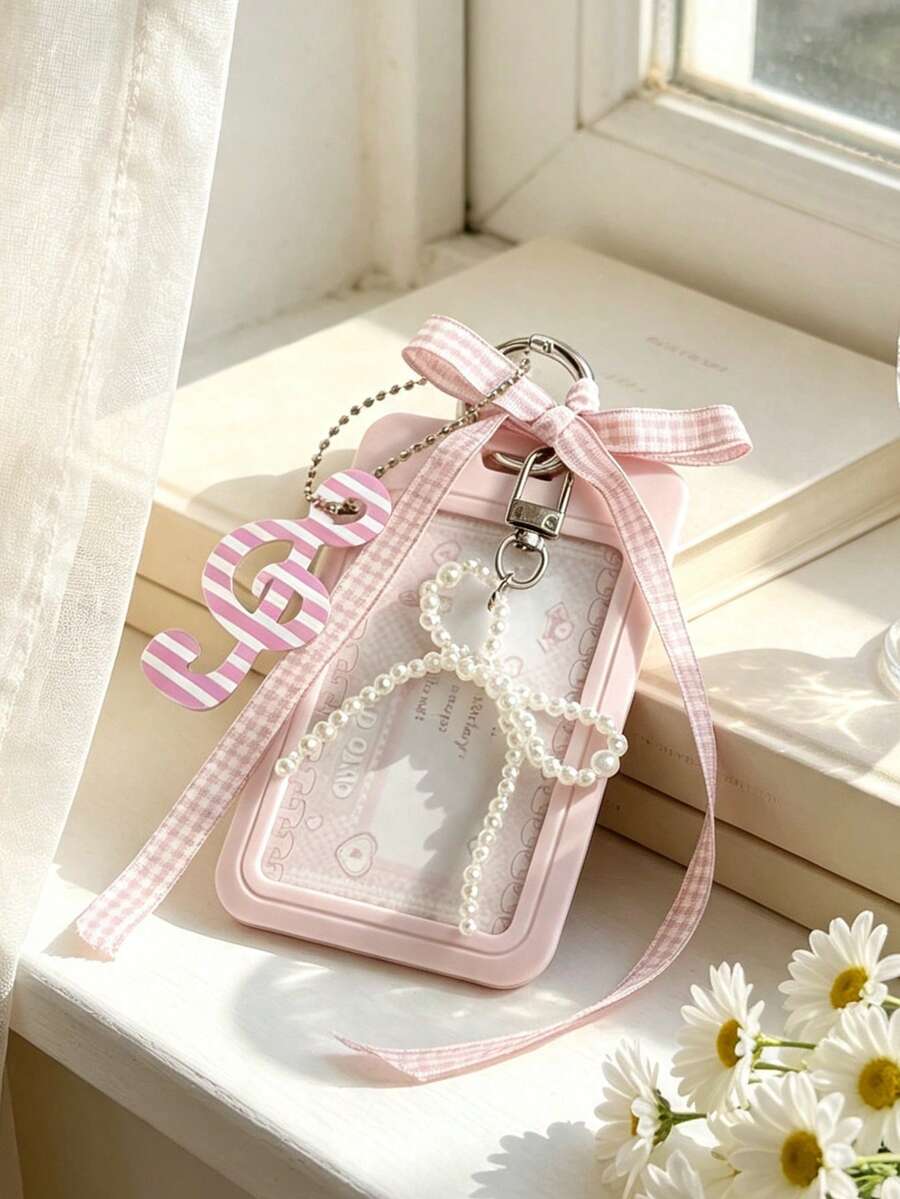 Card Holder With Mesh Ribbon, Faux Pearl Pendant And Treble Clef Charm, Sweet Style ID Badge Holder, Exquisite Pendant, Transparent Acrylic Hard Card Sleeve, Detachable And Erasable Sliding Cover, Student Campus Card/Meal Card Protector, Card Holder With ID Window And Card Slot, Suitable For Students And Office Workers, Transparent Window Design For Campus Card, Student ID, Employee Badge, Bus/Subway Card And Work Badge, Comes With Detachable DIY Keychain Pendant, Fashion Accessory (Card Paper Not Included), Back To School Season, Teacher's Day - Multicolor - View 1
