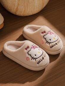 SANRIO Women's Autumn/Winter Warm Fuzzy Slippers, Cute KT Design, Comfortable Thermal Lined Fashion House Shoes For Indoor - White - View 5
