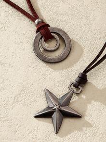 Nocturel 1pc Vintage Zinc Alloy Circle Charm Necklace For Men For Daily Decoration - Antique Silver - View 1