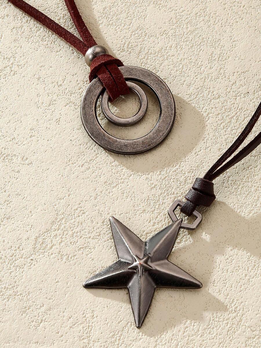 Nocturel 1pc Vintage Zinc Alloy Circle Charm Necklace For Men For Daily Decoration - Antique Silver - View 1