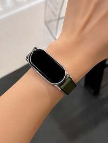 1pc Leather Magnetic Strap, Compatible With Xiaomi Band 10/10NFC/9/9 NFC/8/8 NFC - Army Green - View 3