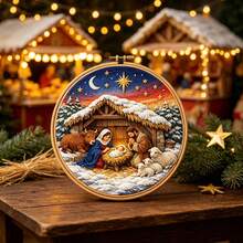 Christmas Nativity Scene Embroidery Kit DIY Handmade Material Pack With Embroidery Hoop And Thread, Religious Manger Holiday Home Decor Gift - Multicolor - View 7