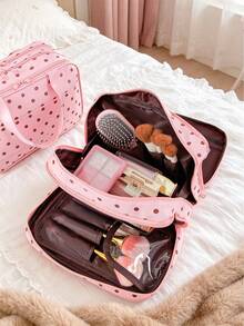 1pc Multi-Layer Compartment Handheld Pink Makeup Bag, Cosmetic Storage Bag, Travel Makeup Bag, Skincare Bag, Toiletry Bag, Women's Accessories, Travel Essentials, Cruise Necessities, Bridesmaid Gift, Valentine's Day Gift - Multicolor - View 4