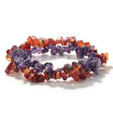 1Pc Double‑Row Natural Stone Chips Bracelet Irregular Gravel Beaded Elastic Bangle For Women Couple Healing Crystal Jewelry Gift - Multicolor - View 15
