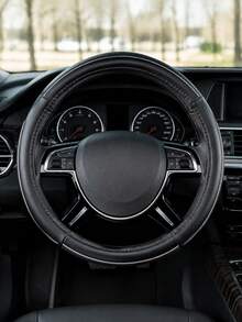 1PC Universal Black Two-Tone Steering Wheel Cover, Luxurious And Minimalist Style, Made Of Soft Microfiber PU Material, With A Non-Slip And Wear-Resistant Grip Design, Breathable And Fashionable Car Accessory, Suitable For SUVs, Trucks And Cars. - A - View 2