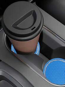 2pcs Car Accessories Silicone Rhinestone Round Fashion Cup Coasters, Car Cup Holder Insert Silicone Non-Slip Beverage Cup Coasters, Universal Vehicle Interior Accessories, Bling Crystal Rhinestone Car Silicone Interior Accessories - A - View 7