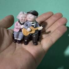 1pc European Style Rural Elderly Couple Figurine For Wedding Anniversary Gift, Home Decorations, Living Room, Office, Bedroom, Cake, Resin Craft Accessory Birthday Gifts Graduation - Brown - View 4