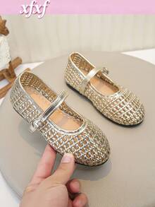 XfxfA Girls Adjustable Buckle/Breathable Mary Jane Flat Shoes, Suitable For Children School/Daily Activities/Outdoor Play - Gold - View 2