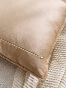 2pcs Nordic Minimalist Solid Color Falbala Plush Throw Pillow Covers (Pillow Inserts Not Included), Square Cushion Covers, Holiday Home Decor Pillows, Soft Comfortable Linen-Like Fabric, Modern Sofa, Home Bedroom Dorm Use - Khaki - View 5