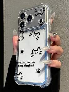 Minimalist Line Cute Cat Paw Print & English Text Pattern Shockproof Phone Case, Transparent Corner Protection Anti-Drop Fashion Versatile Daily Use, Suitable For IPhone 18 Pro/18 Pro Max/16/16 Pro/16 Plus/16 Pro Max/17/17 Pro/17 Pro Max/15/15 Pro/15 Pro Max/15 Plus/14/14 Pro/14 Pro Max/13/13 Pro/13 Pro Max/12/12 Pro/12 Pro Max/11/7/8 Birthday Gift Back To School Gift - Clear - View 3