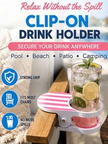 1pc Mainstays Clip-On Beverage Cup Holder, Secure Drink Holder With Clip, Suitable For Beach Chair, Desk, Table, Pool, Lounge Chair, Cruise Ship, Outdoor Use - A - View 9