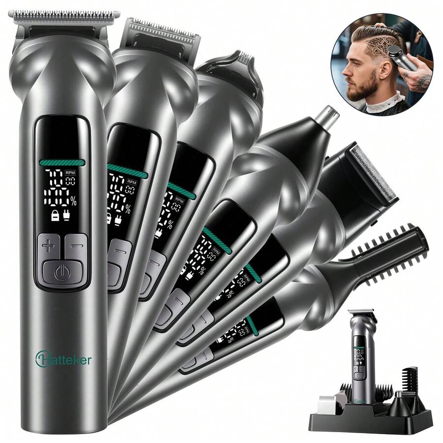 Hatteker 1pc 6-In-1 Electric Hair Clipper, Multi-Function Oil Hair Carving Electric Trimmer, Nose Hair Trimmer, Portable Private Shaving Razor, Hair Clipper