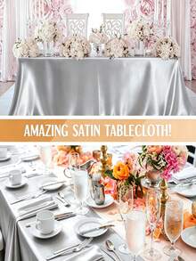102 X 58 Inch Satin Tablecloth, Rectangular Bed Skirt, Silky Fabric, Champagne Color Party Tablecloth Suitable For Rectangular Dining Tables, Parties, Holidays, Weddings (Silver) - Silver - View 6