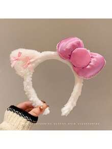 1pc Pink Bow Plush Headband, Cute And Comfortable Hair Accessory, Suitable For Face Washing And Autumn/Winter Styling - Multicolor - View 11