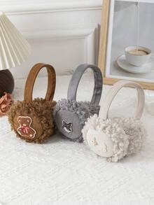 1pc Girls Curly Fur Embroidered Cute Dog Warm Earmuffs - Multicolor - View 3