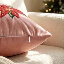 LCUHPCL 1pc Luxury Floral Merry Christmas 3D Embroidered Pillowcase, Suitable For Bedroom, Living Room, Sofa, Daily Use, Party And Various Environments - Pink - View 11