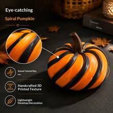Decorative Artificial Pumpkin Ornament, Stylish Stripe Design Tabletop Decoration, Festive Display Decor For Halloween, Thanksgiving, Autumn Home Party Decor - Multicolor - View 4