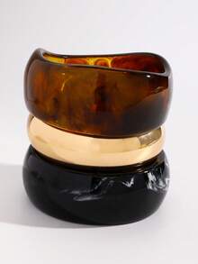 1/3pcs Vintage Hong Kong Style Wide Resin Bracelet Set, Minimalist Premium Layered Bangle For Daily Wear And Party Outfit, Suitable For Women, Holiday Gift - Multicolor - View 4