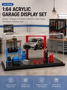 1 Set Collectible Miniature Transparent Display Box Car Repair Kit, 1:64 Scale Car Repair Scene Decorative Accessories, Can Be Used As Photography Scene Props, Miniature Craft Enthusiast Collection, Creative Birthday And Holiday Gift For Friends - Multicolor - View 1