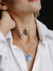 3 Sheets Black Butterfly Floral Word Small Pattern Tattoo Stickers Finger Wrist Body Small Parts Temporary Tattoo Stickers - Black - View 6