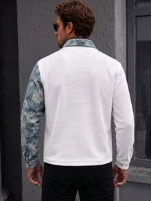 Men's Jacket Windbreaker, Vintage Patchwork Contrast Color Casual Outerwear With Pockets - Multicolor - View 3