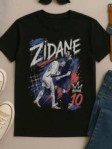 Title:Zidane_Iconic_Soccer_Moment_Retro_Graffiti_Graphic_Tee - 黑色 - 查看 1