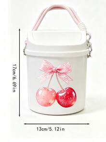Cute Bowknot Cherry Print Swing Lid Car Trash Can, Kawaii Hanging Waste Bin, Multifunctional Desktop Sundry Storage Bucket, Makeup Brush Holder, Portable Organizer Container For Vehicle Interior Decor - A - View 10