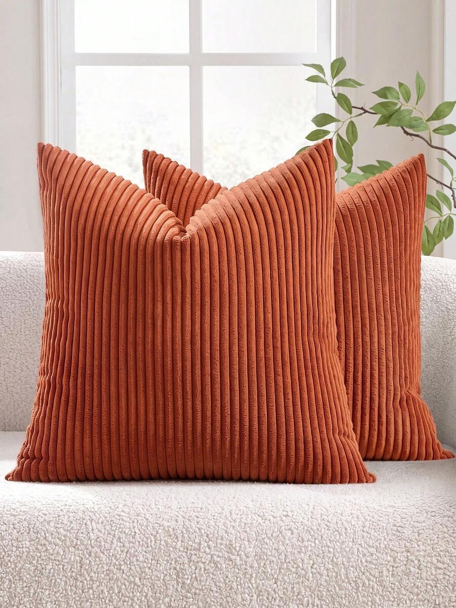 1/2pcs Halloween Caramel Corduroy Striped Pattern Decorative Throw Pillow Cover, Sofa Cushion Cover, Office, Living Room