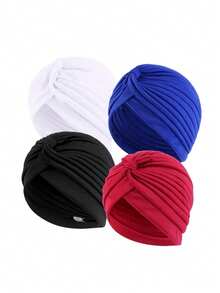 Multi-Color Lightweight Breathable Non-Stuffy Twisted Headwrap Hat, Unisex Pleated Elastic Pull-On Cap, Casual Outdoor Wear, Chemotherapy & Postpartum Hair Cover, Vintage Style - Multicolor - View 9