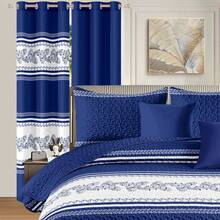Juego Edredón Ligero Matrimonial Doble Vista 15 Piezas TODO EN 1 Incluye Cubrecolchón, Alfombra, Cortinas, Fundas de Cojín y Juego de Baño - Conjunto Combinado de Colcha Reversible para Recamara Matrimonial - Azul Marino - Ver 2