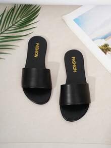 2026 Spring/Summer New Women's Sandals, Minimalist Style Women's Flip Flops, Vacation Style Women's Summer Sandals, Comfortable Women's Sandals, Fashionable Cute Women's Flat Sandals, Single Strap Round Toe Open Toe Women's Slippers - Black - View 7