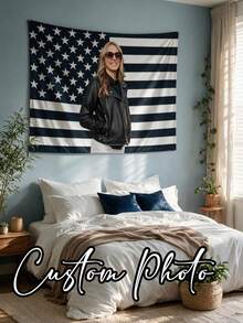 1pc Customized American Background Tapestry Flag, Personalized American Flag Design With Photo, Wall Decor For Dorm, Living Room, Bedroom, Fun Christmas Gift, Easy To Hang - Multicolor - View 2